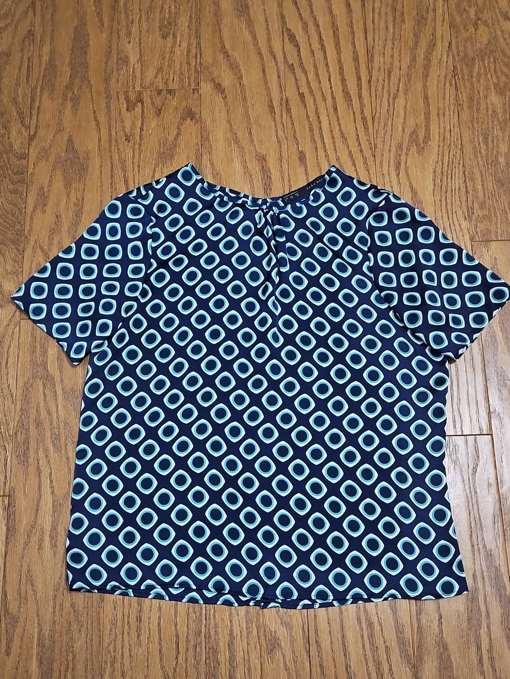 Zara Geometric Print Navy Blouse Sz Medium